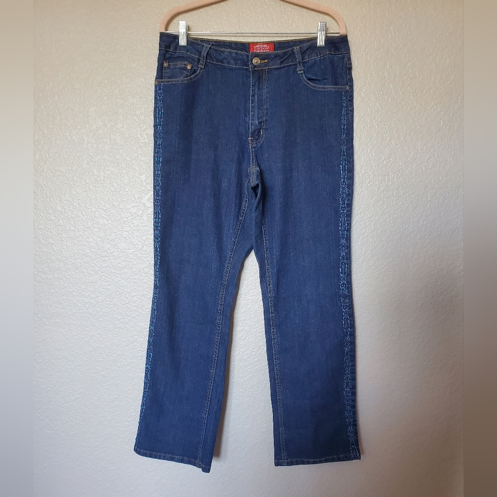 Y2K Cos Jeans Blue Jeans with Beaded Embellishment High Rise Women's Size 14W